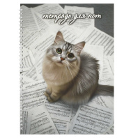 Тетрадь для нот А4 32л., вертик., гребень "Кот и партитура" мат.лам.