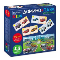 Домино детское "Автогонки" 28 фишек, картон + пазл