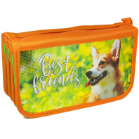 Пенал 3 отд. (190*105*60) молния, металлиз.лам.картон "Корги на солнышке"