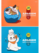 Альбом А4 24л скоба "Кошка и котенок" пл. 100гр/м*