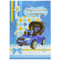 Папка Адресная А4 "Свидетельство о рождении. Автоколяска" для мальчика НОВЫЙ РАЗМЕР