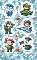 Наклейки детские 15*9см  "Военные животные"