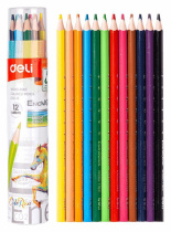 Карандаши цвет. 12цв Deli  Enovation трехгранные, пластиковые, карт.тубус