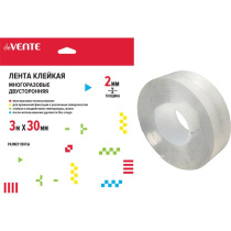 Скотч 2 сторон. 30мм*3м  NANO TAPE МНОГОРАЗОВЫЙ, прозрачный, 2мм