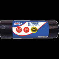 Мешки для мусора "CleanLab" 85см/123см, 33мкм, 240л, 10шт. в рулоне с завязками, черные