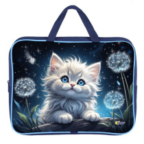 Папка А4 (350*265*80) с ручками, молния, ткань "Котик в одуванчиках"