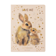 Записная книжка А5  40л. картон, сшивка "Love me. Зайки" кл., софт-тач, фольга