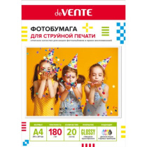 Фотобумага INK JET deVENTE A4 180г, 20л, глянцевая, односторонняя
