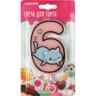 Свеча-цифра "6" Котик 9см Свеча-цифра "6" Котик 9см