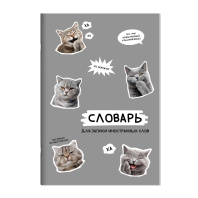 Тетрадь д/записи иностр. слов А5  24л, скоба "Стикеры с котами" глянц.лам.