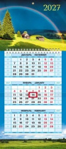 Календарь Трио МИНИ  195*440мм на 2027г.  Зеленые холмы