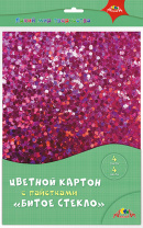 Картон цв. А4 4цв. 4л. с пайетками, одностор., пл. 300 гр/м2 "Битое стекло", в папке Картон цв. А4 4цв. 4л. с пайетками, одностор., пл. 300 гр/м2 "Битое стекло", в папке