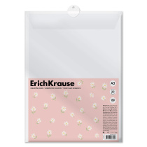 Бумага для акварели в пластиковой папке ErichKrause Ромашки, А3, 20 листов