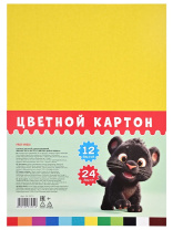 Картон цв. А4 12цв. 24л. немелов., одностор. "Дикая кошка", пакет