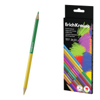 Цветные карандаши деревянные ErichKrause Черная серия Bicolor трехгранные двусторонние 24 цвета (в коробке с европодвесом 12 шт)