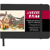 Скетчбук 140*90мм  80л., 140гр/м2, "ART", кремовая бумага, тв.обл к/з, верт.резинка, черная