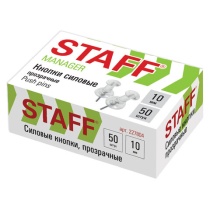 Силовые кнопки-гвоздики прозрачные STAFF 50 штук, в картонной коробке, 227804