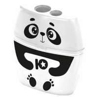 Точилка с контейнером для простых и утолщенных карандашей ЮНЛАНДИЯ "ПАНДА", 2 отверстия, 272507 Точилка с контейнером для простых и утолщенных карандашей ЮНЛАНДИЯ "ПАНДА", 2 отверстия, 272507