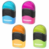 Точилка с контейнером и ластиком ЮНЛАНДИЯ "ДВА В ОДНОМ", яркие цвета ассорти, 272510 Точилка с контейнером и ластиком ЮНЛАНДИЯ "ДВА В ОДНОМ", яркие цвета ассорти, 272510