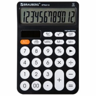 Калькулятор настольный BRAUBERG STYLE-12-BK (157х106мм), 12 разрядов, двойное питание, ЧЕРНЫЙ, 272965
