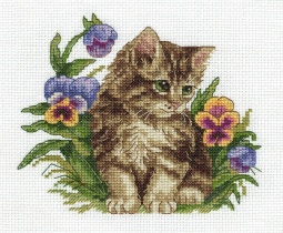 Набор  для вышивания крестиком 17*15см "Котенок в фиалках"