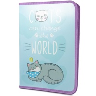 Папка д/труда А4 (325*230*25) 1отд. молния вокруг, пластик "Сонный котик"