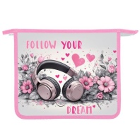 Папка д/тетрад. А5 (240*205*45) 1отд. молния сверху, пластик "Розовые наушники" диз. с двух сторон