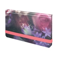 Еженедельник датированный 2026 с резинкой 171х93мм, BRAUBERG, твердый, УФ-ЛАК, 64л., "Цветы", 117348