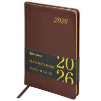 Еженедельник датированный 2026 А5 145х215мм BRAUBERG Iguana, под кожу, коричневый, 117169