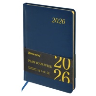 Еженедельник датированный 2026 А5 145х215мм BRAUBERG Iguana, под кожу, синий, 117170