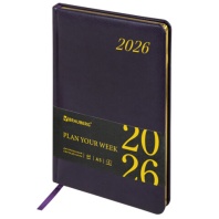 Еженедельник датированный 2026 А5 145х215мм BRAUBERG Iguana, под кожу, темно-фиолетовый, 117172