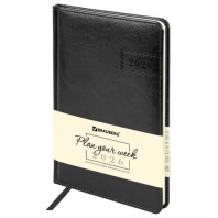 Еженедельник датированный 2026 А5 145х215мм BRAUBERG Imperial, под кожу, черный, 117175