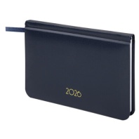 Еженедельник датированный 2026 МАЛЫЙ ФОРМАТ 95х155мм А6 BRAUBERG Select, балакрон, темно-синий, 117192