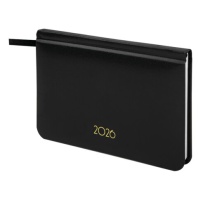 Еженедельник датированный 2026 МАЛЫЙ ФОРМАТ 95х155мм А6 BRAUBERG Select, балакрон, черный, 117193