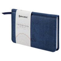 Еженедельник датированный 2026 МАЛЫЙ ФОРМАТ 95х155мм А6 BRAUBERG Wood, под кожу, синий, 117195