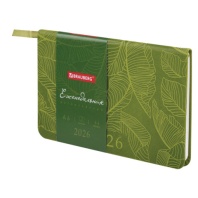 Еженедельник датированный 2026 МАЛЫЙ ФОРМАТ 95х155мм А6 BRAUBERG Foliage, под кожу, зеленый, 117198