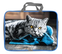 Папка А4 (360*270*80) с ручками, молния, ткань "Кот на синем одеяле"