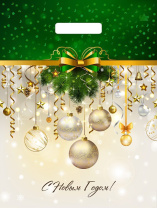 Пакет 40*31см (60мк) с вырубной укрепл. ручкой "Новогодние украшения" ПВД