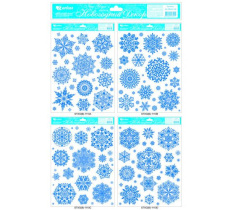 Витражная наклейка 30*42см "Снежинки" синие, глиттер, ассорти дизайнов