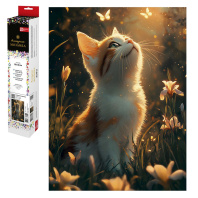 Мозаика алмазная по номерам на холсте (в рулоне) 30*40см "Котенок и бабочки"