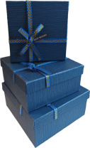 Набор подарочных коробок  3в1 с бантом синий 15*15*6.5, 17*17*8, 19*19*9.5см