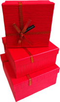 Набор подарочных коробок  3в1 с бантом, красный 15*15*6.5, 17*17*8, 19*19*9.5см