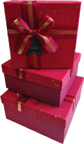 Набор подарочных коробок  3в1 с бантом, красный 15*15*6.5, 17*17*8, 19*19*9.5см