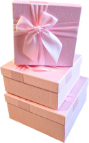 Набор подарочных коробок  3в1 с бантом, розовый 15*15*6.5, 17*17*8, 19*19*9.5см