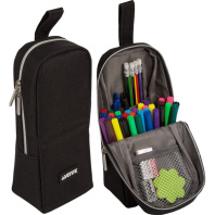 Пенал-косметичка (210*90*60) молния, ткань "Private",с аппликацией, вертикальный,черный,на 60пр.