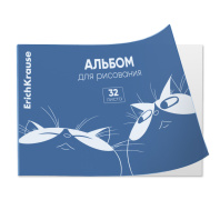 Альбом для рисования на скобе c пластиковой обложкой ErichKrause Cats, Ice Metallic синий, А4, 32 листа