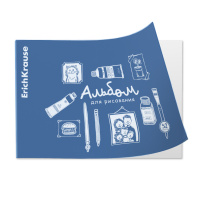 Альбом для рисования на скобе c пластиковой обложкой ErichKrause Doodle Blue, Ice Metallic синий, А4, 32 листа