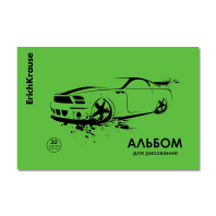 Альбом для рисования на скобе c пластиковой обложкой ErichKrause Car, Neon зеленый, А4, 32 листа
