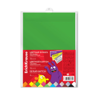 Набор цв. бум.мелованной и цв. и бел. карт. глянц. в пласт.папке ErichKrause Jolly Friends, А4, 36л., (с металлиз.+флюор.) (школьно-письмен)