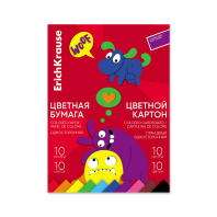 Набор цв.бум.и картона глянцевого на клею ErichKrause, Jolly Friends, А4, 20 листов, по 10 цв. (школьно-письменные принадлежности)